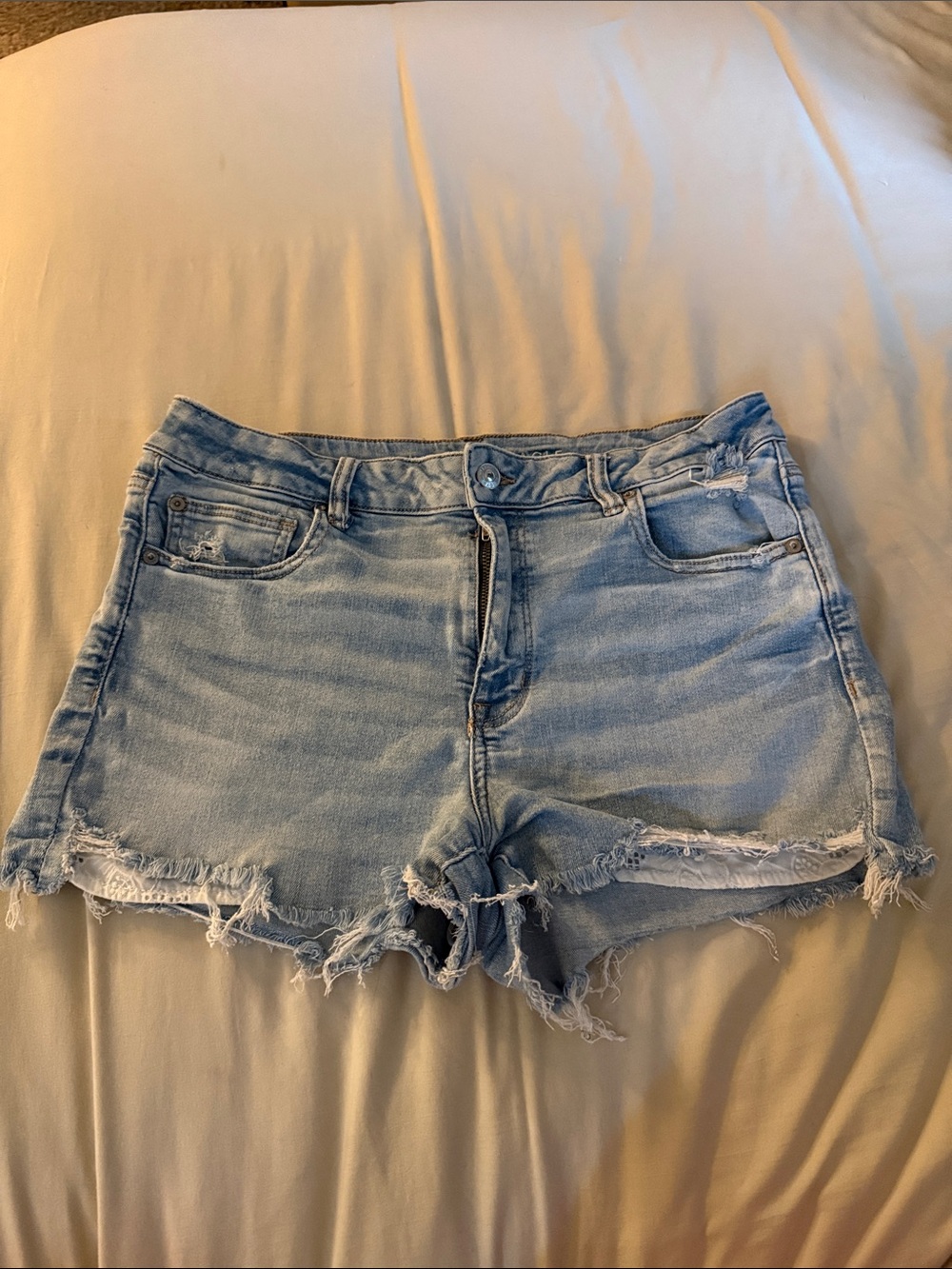 American Eagle Outfitters Light Blue Frayed Hem Denim Shorts